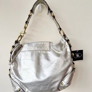 Coach Carly Metallic Silver Leather Hobo Bag